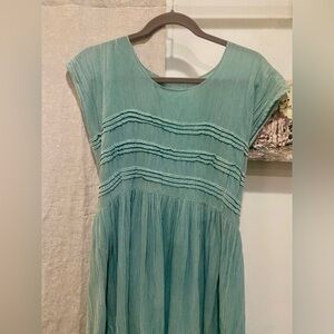 Cotton midi dress, Oaxaca boutique, hand sewn, Sea green-blue, Sz 2-8